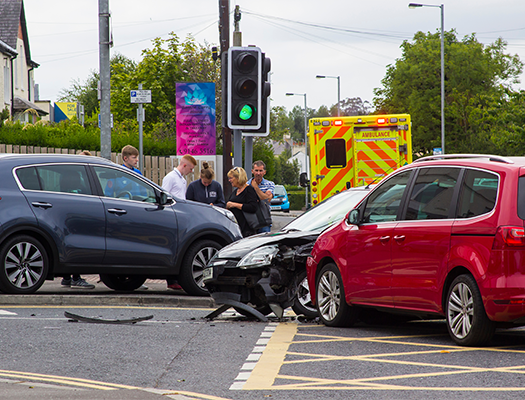 scene of a multi-vehicle car crash