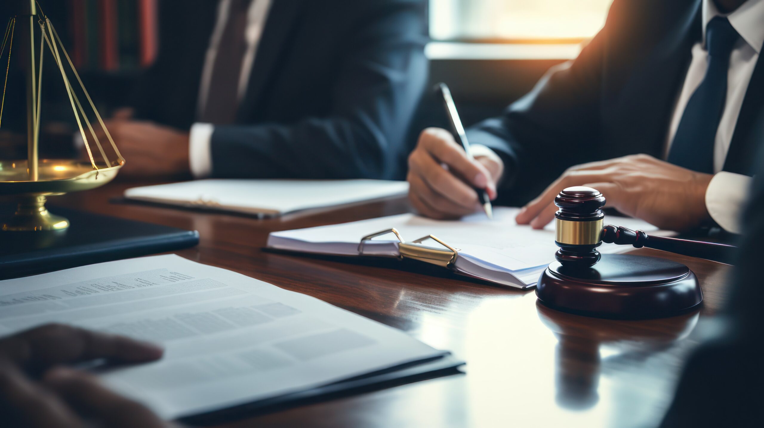 Personal Injury Lawyers sitting at a desk, filling out casework.