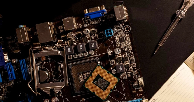 Close up of a computer chip.