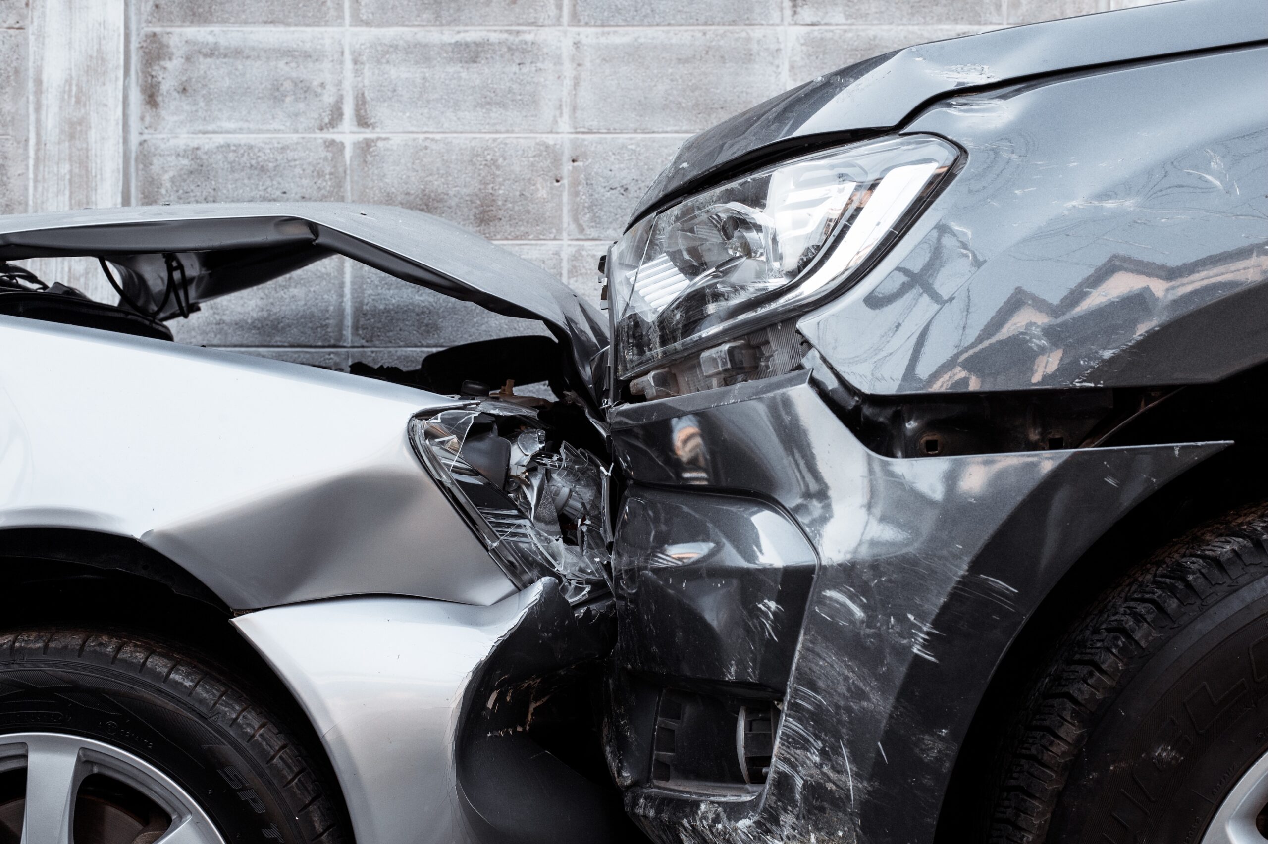 Close up of a car crash accident on the street