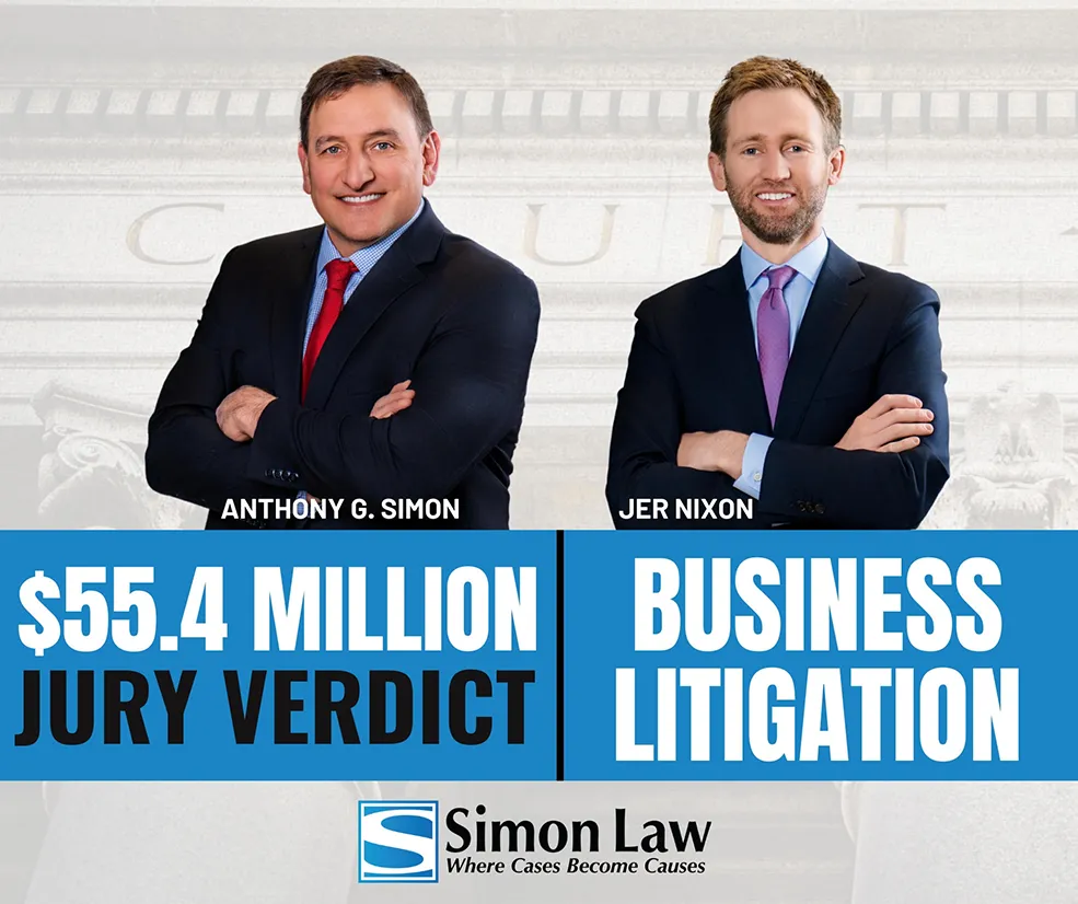 Anthony Simon and Jay Nixon 55.4 million verdict graphic