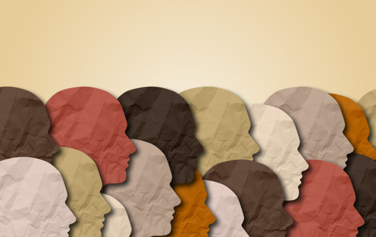 Danger of racism and racial politics concept and exploiting prejudice based on diversity ignorance and racist injustice in politics or law with 3D illustration elements.