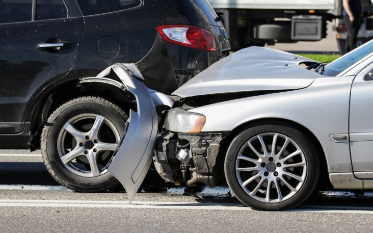 Two cars involved in a collision or crash